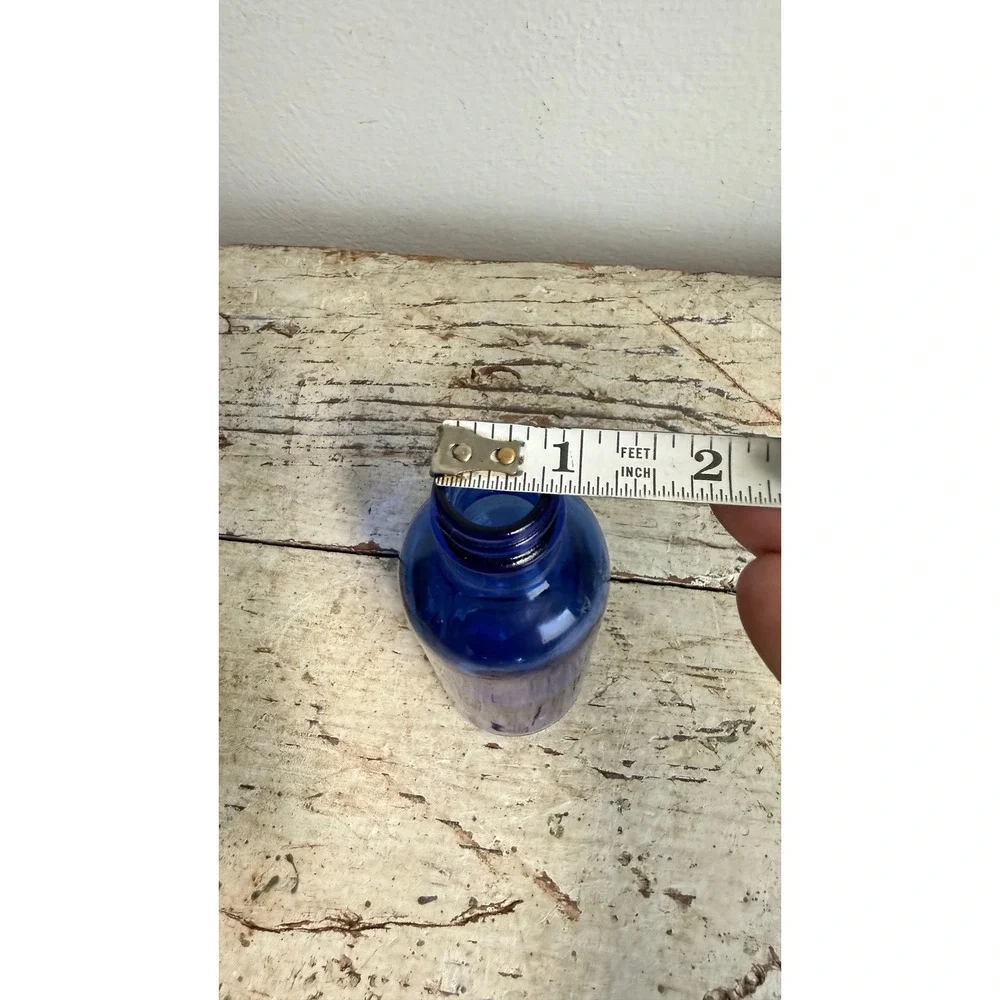 Vintage Cobalt Blue Glass Bottle Bud Vase with Artificial Flowers 5.25